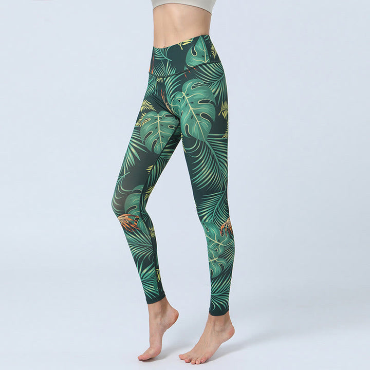 Buddha Stones Leaves Pattern Sports Fitness Yoga High Waist Leggings Women's Yoga Pants