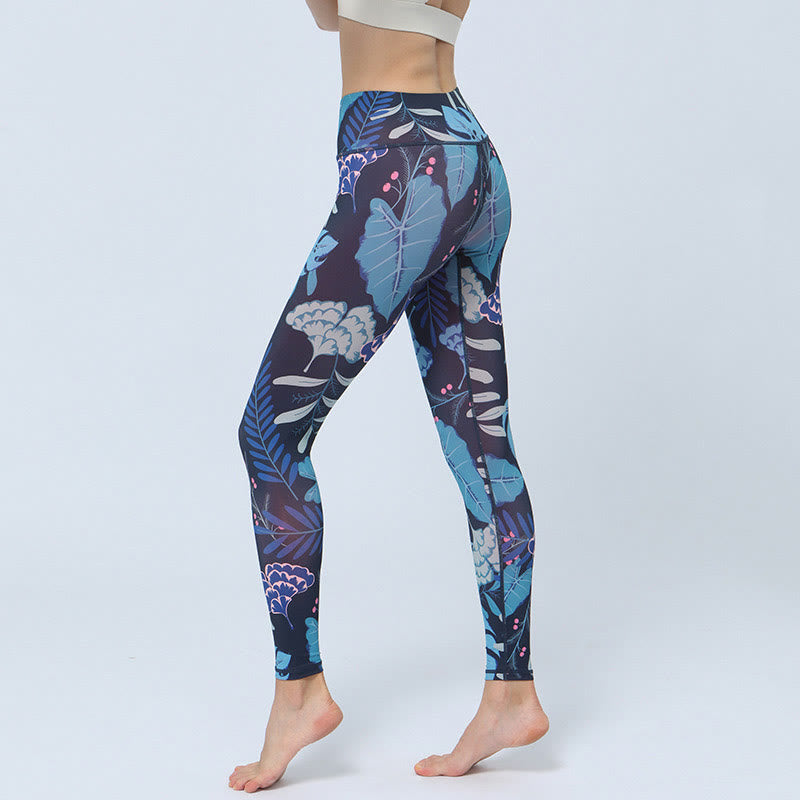 Buddha Stones Leaves Pattern Sports Fitness Yoga High Waist Leggings Women's Yoga Pants