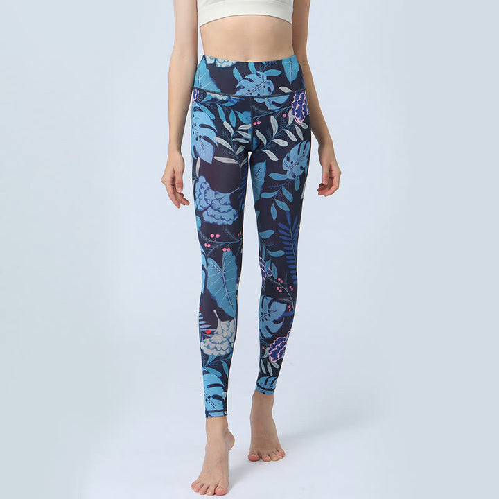 Buddha Stones Leaves Pattern Sports Fitness Yoga High Waist Leggings Women's Yoga Pants