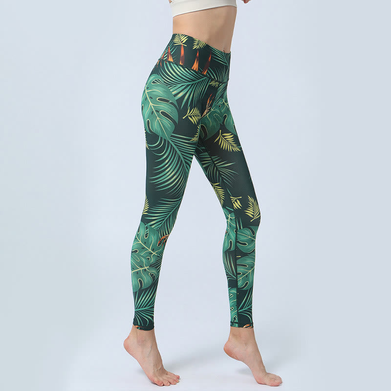 Buddha Stones Leaves Pattern Sports Fitness Yoga High Waist Leggings Women's Yoga Pants