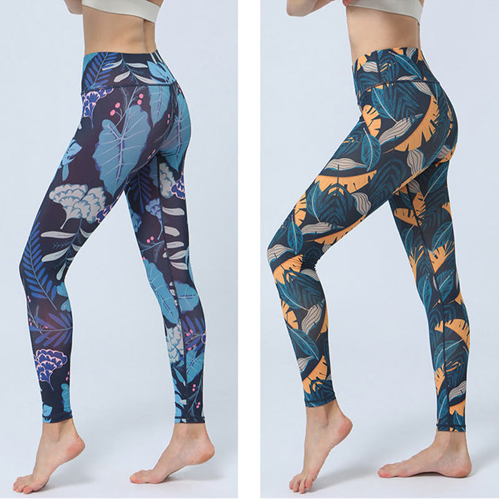 Buddha Stones Leaves Pattern Sports Fitness Yoga High Waist Leggings Women's Yoga Pants - image 16