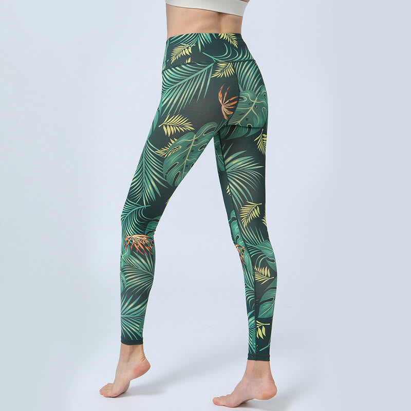 Buddha Stones Leaves Pattern Sports Fitness Yoga High Waist Leggings Women's Yoga Pants