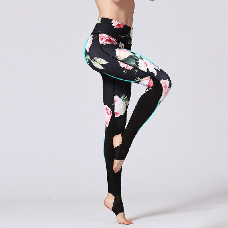 Buddha Stones Rose Peony Flower Print Design Sports Fitness Yoga Leggings Women's Yoga Pants