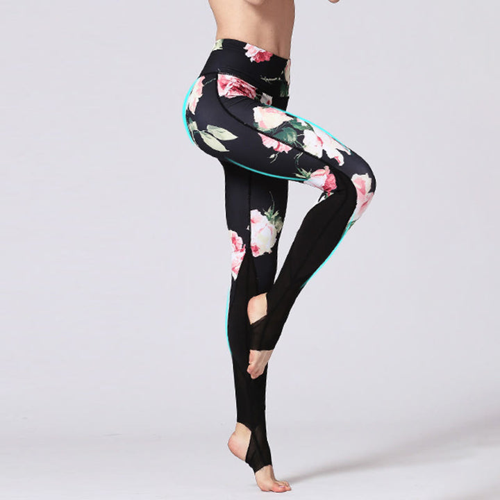 Buddha Stones Rose Peony Flower Print Design Sports Fitness Yoga Leggings Women's Yoga Pants - image 3