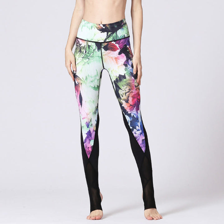 Buddha Stones Rose Peony Flower Print Design Sports Fitness Yoga Leggings Women's Yoga Pants