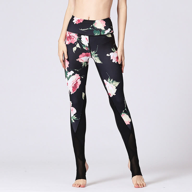 Buddha Stones Rose Peony Flower Print Design Sports Fitness Yoga Leggings Women's Yoga Pants - image 3