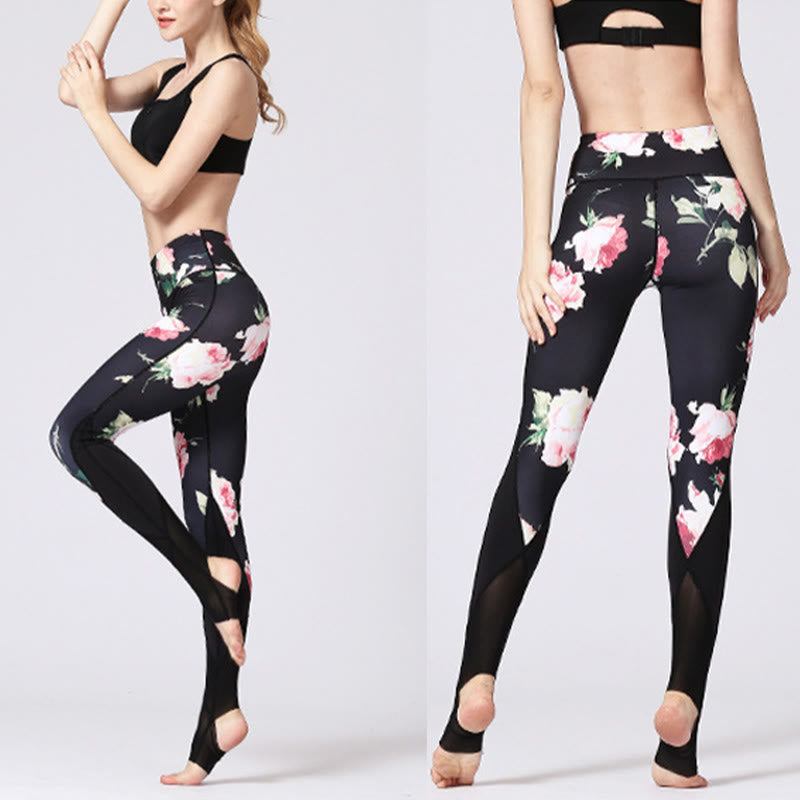 Buddha Stones Rose Peony Flower Print Design Sports Fitness Yoga Leggings Women's Yoga Pants - image 7