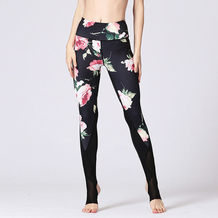 Buddha Stones Rose Peony Flower Print Design Sports Fitness Yoga Leggings Women's Yoga Pants - image 4