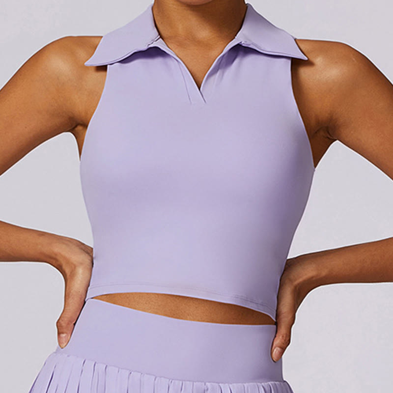 Buddha Stones Polo Collar Crop Tank Top Tennis Skirts Pleated Shorts With Pocket Sports Yoga Outfits - image 7