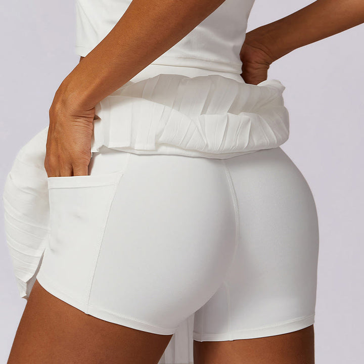 Buddha Stones Polo Collar Crop Tank Top Tennis Skirts Pleated Shorts With Pocket Sports Yoga Outfits - image 34