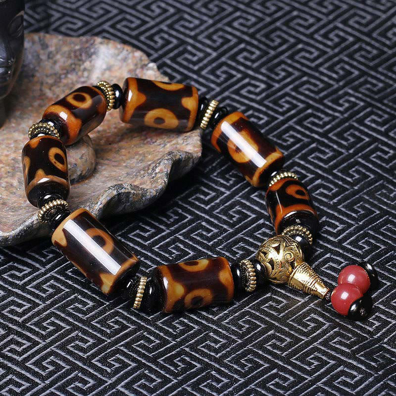 Buddha Stones Tibetan Nine-Eye Dzi Bead Fortune Charm Bracelet - image 1