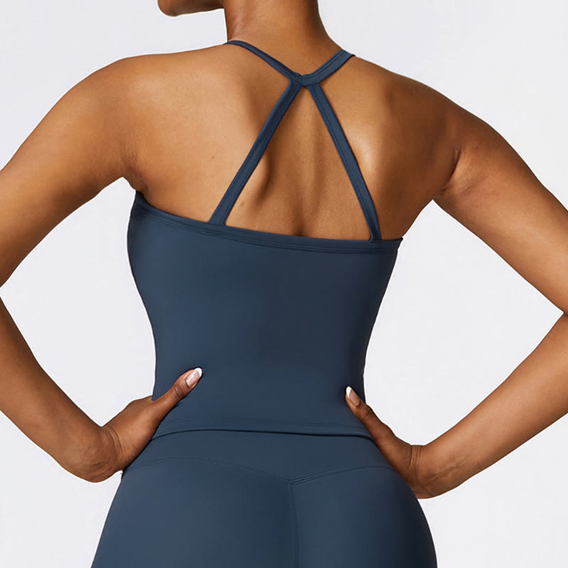 Buddha Stones Solid Color Crop Tank Top High Waist Shorts Sports Fitness Gym Yoga Outfits - image 3