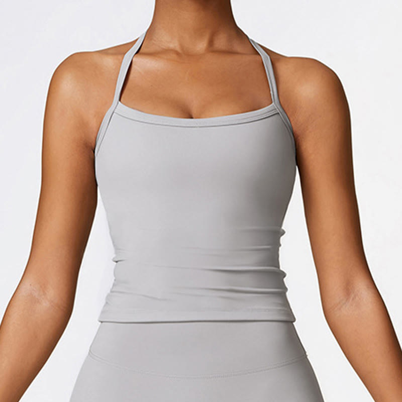 Buddha Stones Solid Color Crop Tank Top High Waist Shorts Sports Fitness Gym Yoga Outfits - Gray - Top - US8-10，UK/AU12-14，EU40-42 (XL) - image 24