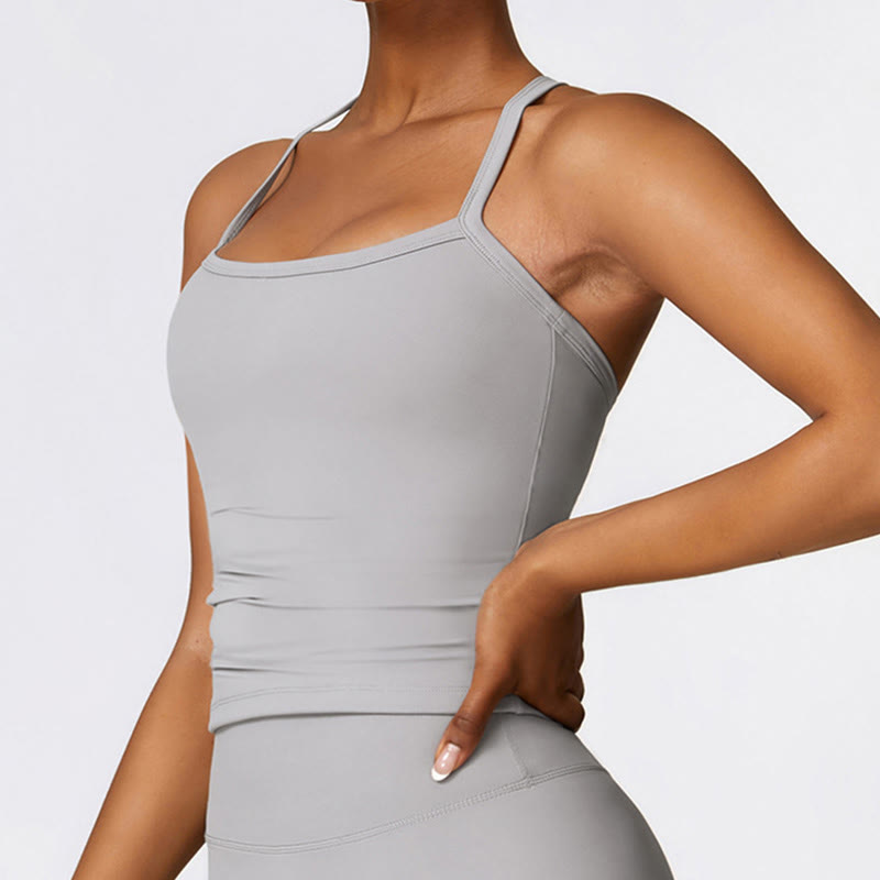 Buddha Stones Solid Color Crop Tank Top High Waist Shorts Sports Fitness Gym Yoga Outfits - image 30