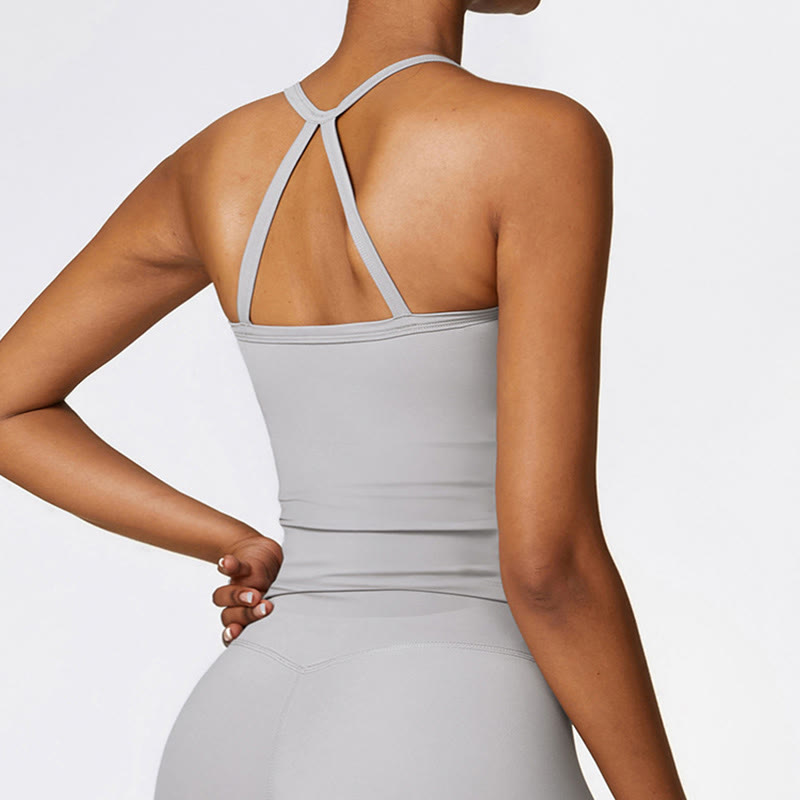 Buddha Stones Solid Color Crop Tank Top High Waist Shorts Sports Fitness Gym Yoga Outfits - image 27