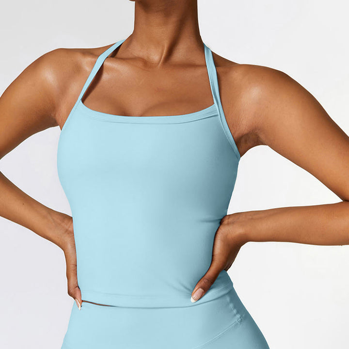 Buddha Stones Solid Color Crop Tank Top High Waist Shorts Sports Fitness Gym Yoga Outfits - Blue - Top - US8-10，UK/AU12-14，EU40-42 (XL) - image 37