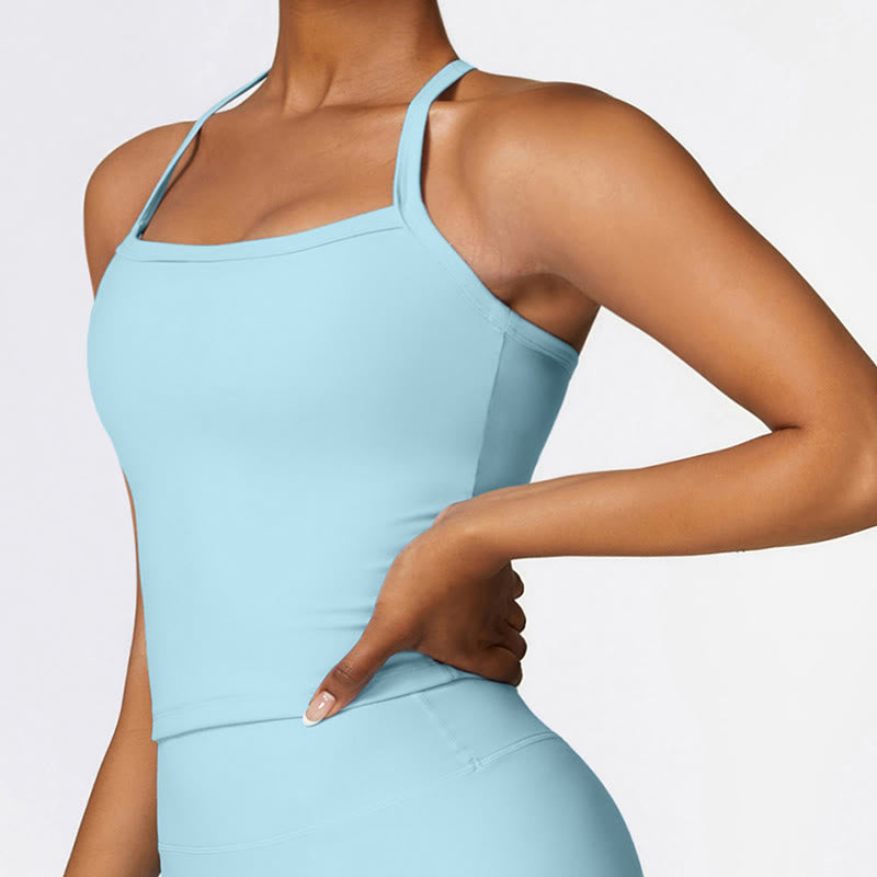 Buddha Stones Solid Color Crop Tank Top High Waist Shorts Sports Fitness Gym Yoga Outfits - image 39