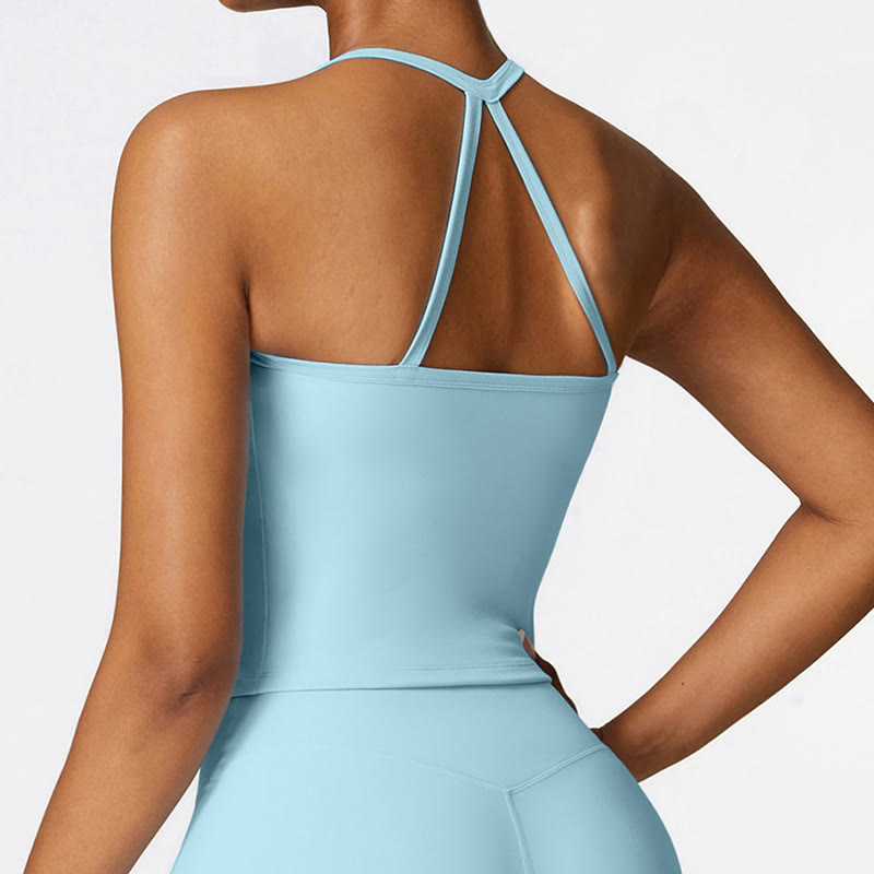 Buddha Stones Solid Color Crop Tank Top High Waist Shorts Sports Fitness Gym Yoga Outfits - image 40