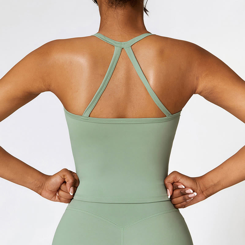 Buddha Stones Solid Color Crop Tank Top High Waist Shorts Sports Fitness Gym Yoga Outfits - image 50