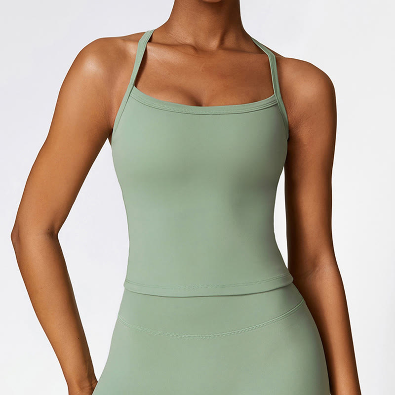 Buddha Stones Solid Color Crop Tank Top High Waist Shorts Sports Fitness Gym Yoga Outfits - image 55