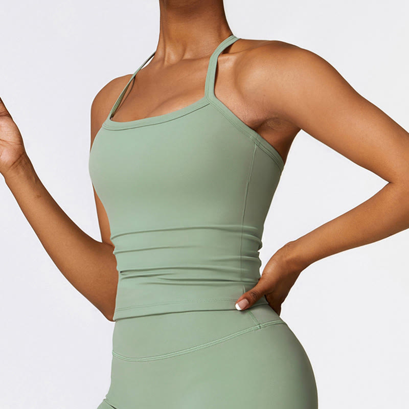 Buddha Stones Solid Color Crop Tank Top High Waist Shorts Sports Fitness Gym Yoga Outfits - image 52