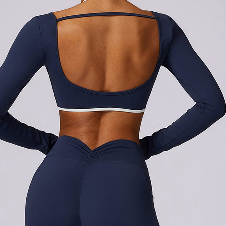 Buddha Stones Solid Color Halter Neck Bra Long Sleeve Crop Tank Top Pants Sports Fitness Gym Yoga Outfits