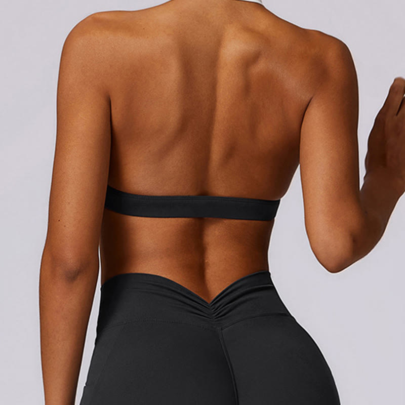 Buddha Stones Solid Color Halter Neck Bra Long Sleeve Crop Tank Top Pants Sports Fitness Gym Yoga Outfits - image 20