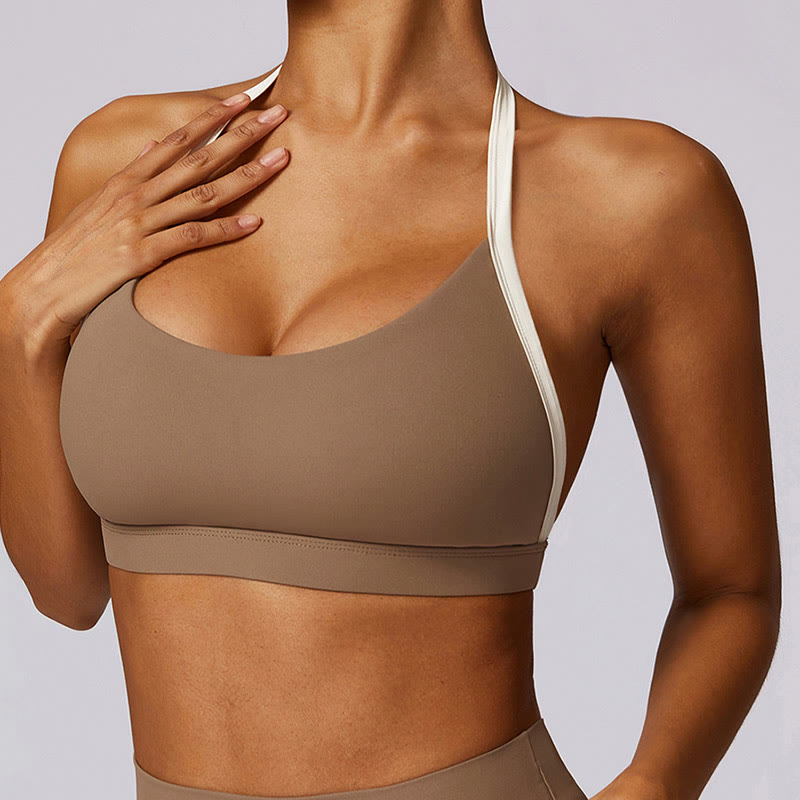 Buddha Stones Solid Color Halter Neck Bra Long Sleeve Crop Tank Top Pants Sports Fitness Gym Yoga Outfits - image 36