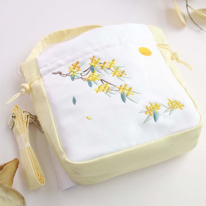 Buddha Stones Embroidered Osmanthus Peony Grape Cat Cotton Linen Tote Crossbody Bag Shoulder Bag Handbag - image 2