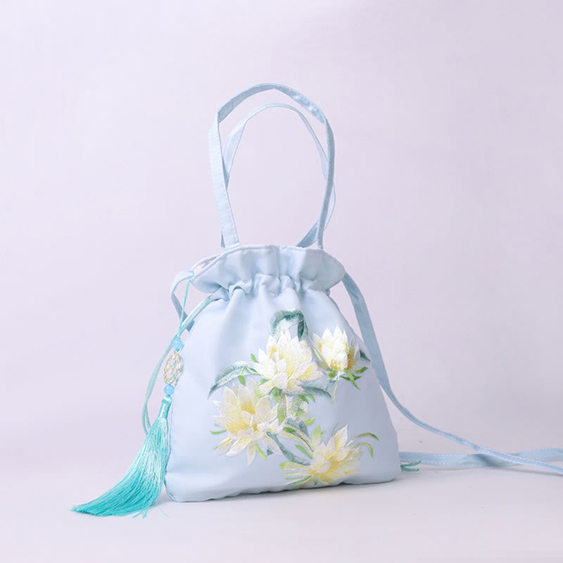 Buddha Stones Suzhou Embroidery Lotus Deer Epiphyllum Peony Rabbit Cotton Linen Tote Crossbody Bag Shoulder Bag Handbag - image 1