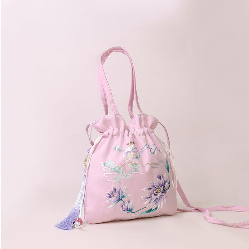 Buddha Stones Suzhou Embroidery Lotus Deer Epiphyllum Peony Rabbit Cotton Linen Tote Crossbody Bag Shoulder Bag Handbag - image 13