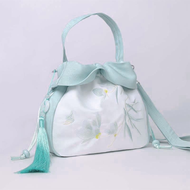 Buddha Stones Suzhou Embroidery Lotus Epiphyllum Magnolia Cotton Linen Tote Crossbody Bag Shoulder Bag Handbag - Green Magnolia 20*20*7cm - image 14