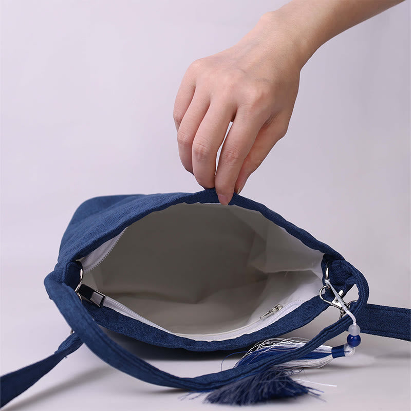 Buddha Stones Embroidery Wisteria Plum Lotus Cherry Blossom Cotton Linen Canvas Tote Crossbody Bag Shoulder Bag Handbag - image 1