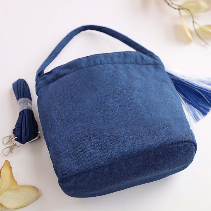 Buddha Stones Embroidery Wisteria Plum Lotus Cherry Blossom Cotton Linen Canvas Tote Crossbody Bag Shoulder Bag Handbag - image 3