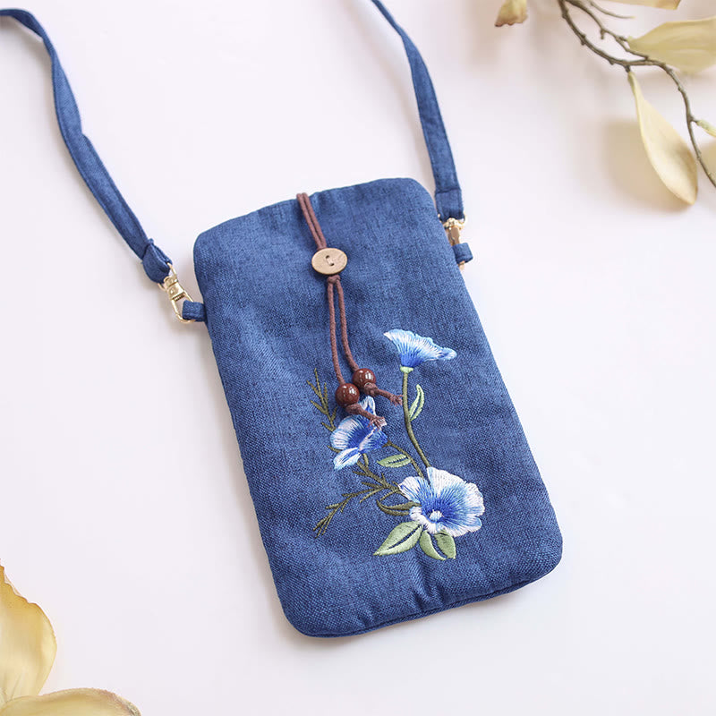 Buddha Stones Small Embroidered Flowers Crossbody Bag Shoulder Bag Cellphone Bag 11*20cm - image 4