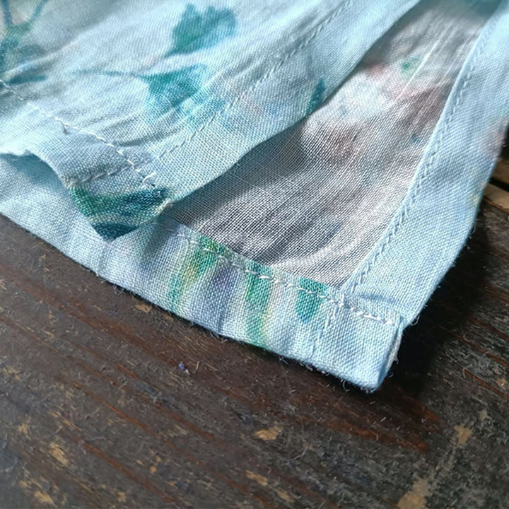 Buddha Stones Light Green Pink Flowers Green Leaves Frog-Button Long Sleeve Ramie Linen Jacket Shirt - image 15