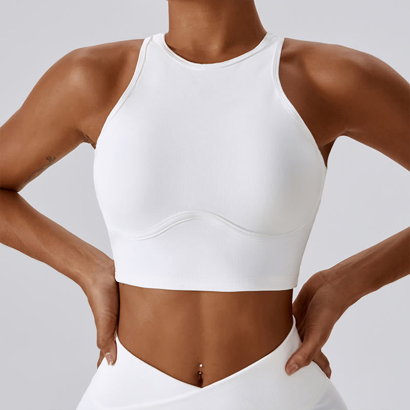 Buddha Stones Sleeveless Crop Tank Top Flared Pants Sports Fitness Yoga - White - Top - XL - image 1