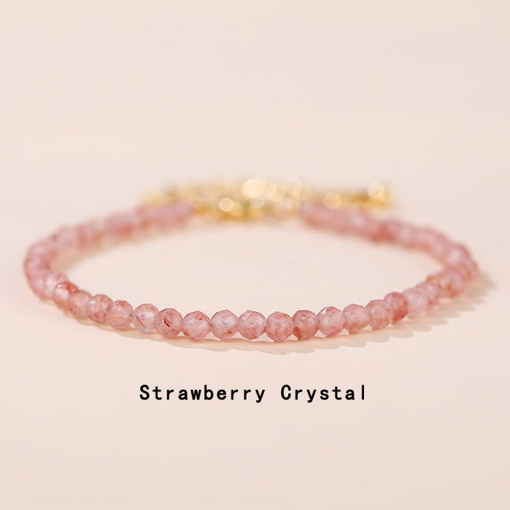 Buddha Stones Strawberry Quartz Prehnite Peridot Lazurite Lapis Lazuli Pink Crystal Tourmaline Healing Chain Bracelet - Strawberry Quartz(Wrist Circumference 14-16cm) - image 0