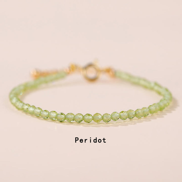 Buddha Stones Strawberry Quartz Prehnite Peridot Lazurite Lapis Lazuli Pink Crystal Tourmaline Healing Chain Bracelet - Peridot(Wrist Circumference 14-17cm) - image 7