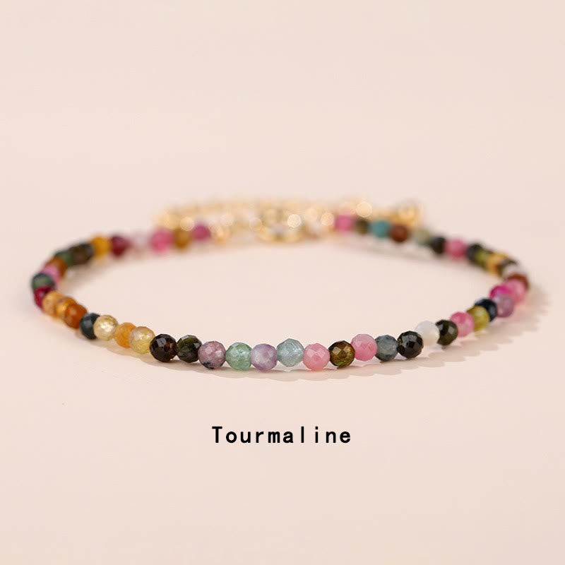 Buddha Stones Strawberry Quartz Prehnite Peridot Lazurite Lapis Lazuli Pink Crystal Tourmaline Healing Chain Bracelet - Tourmaline(Wrist Circumference 14-16cm) - image 15