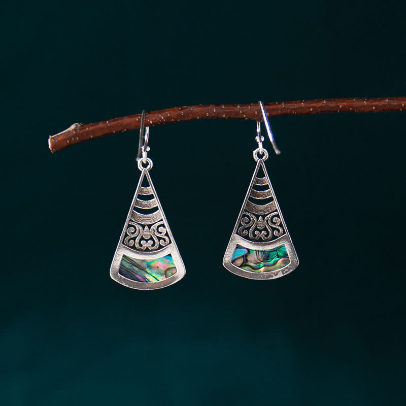 Buddha Stones Copper Tridacna Stone Hollow Pattern Blessing Drop Earrings - image 1