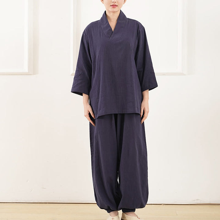 Buddha Stones 2Pcs V-Neck Three Quarter Sleeve Shirt Top Pants Meditation Zen Tai Chi Clothing Women's Set - image 9
