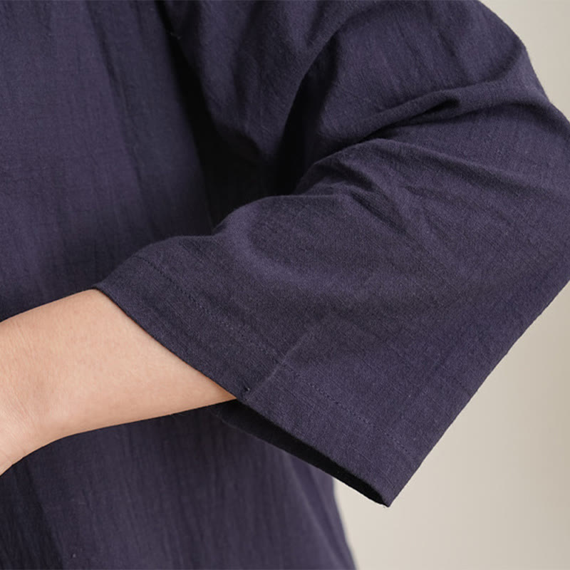 Buddha Stones 2Pcs V-Neck Three Quarter Sleeve Shirt Top Pants Meditation Zen Tai Chi Cotton Linen Clothing Women's Set - image 15