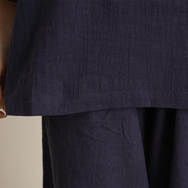 Buddha Stones 2Pcs V-Neck Three Quarter Sleeve Shirt Top Pants Meditation Zen Tai Chi Cotton Linen Clothing Women's Set - image 17