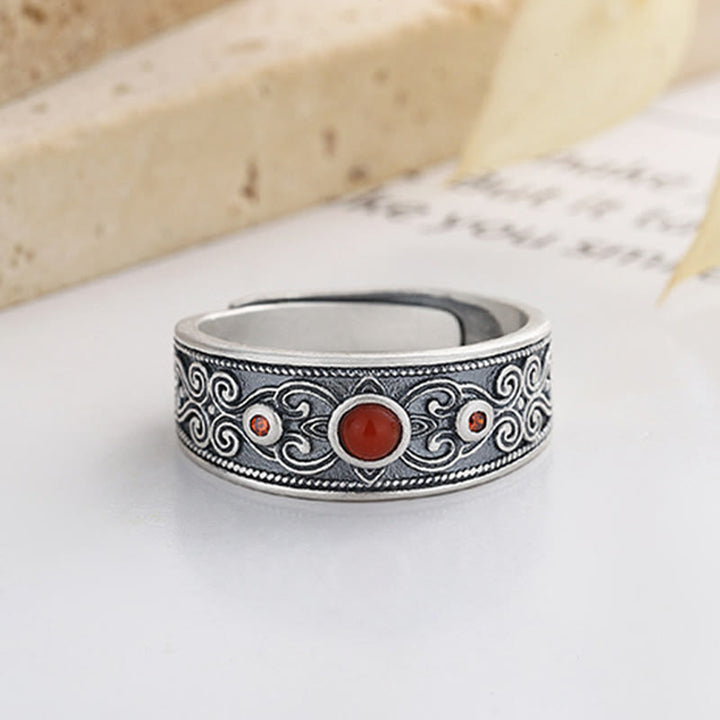 Buddha Stones 925 Sterling Silver Embedded Red Agate Auspicious Clouds Logical Thinking Ring - image 5