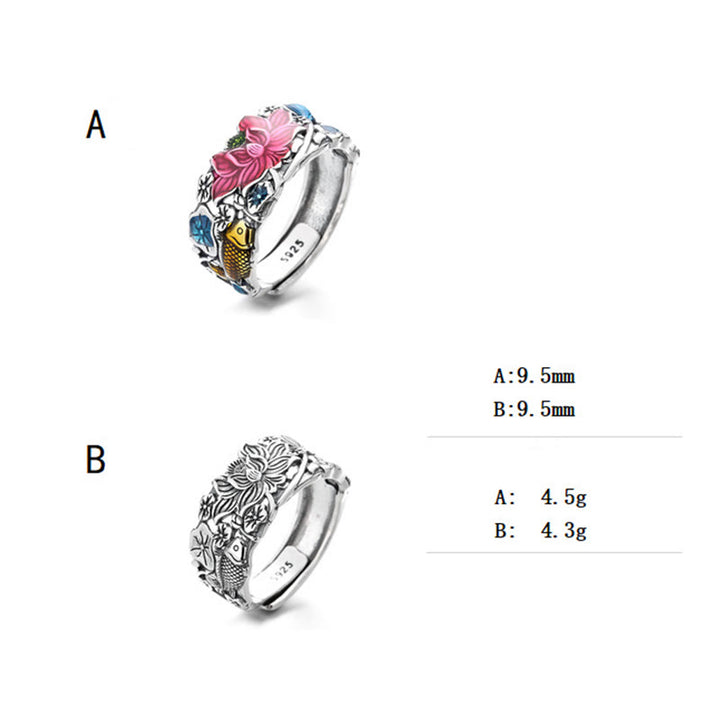 Buddha Stones 925 Sterling Silver Koi Fish Lotus Flower Prosperity Ring - image 9
