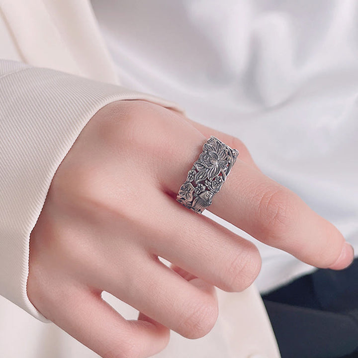 Buddha Stones 925 Sterling Silver Koi Fish Lotus Flower Prosperity Ring - image 7