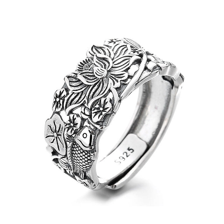 Buddha Stones 925 Sterling Silver Koi Fish Lotus Flower Prosperity Ring - Lotus Koi Fish About 4.3g(Adjustable) - image 8