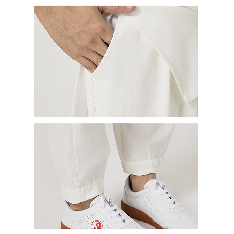 Buddha Stones 2Pcs Buttons Men's Three Quarter Sleeve Shirt Top Pants Meditation Zen Tai Chi Cotton Linen Clothing Set - image 6