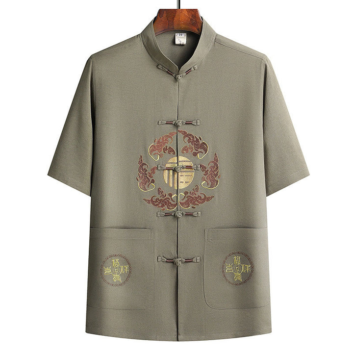 Buddha Stones Fu Character Tang Suit Hanfu Traditional Uniform Short Sleeve Top Pants Clothing Men's Set - image 25